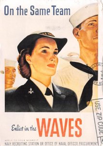 Enlist in Waves WWII Recruiting Poster Writing on back 