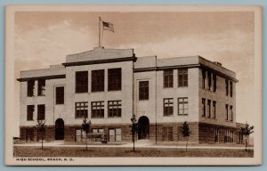 Beach North Dakota~Brisk Wind Stretches Flag Over High School 1920s