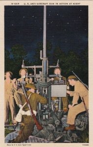 Postcard Army US Anti Aircraft Gun Action Night