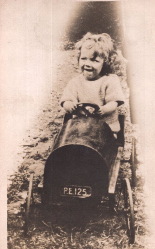 Child in Toy Railway Train Antique Tottenham London Postcard