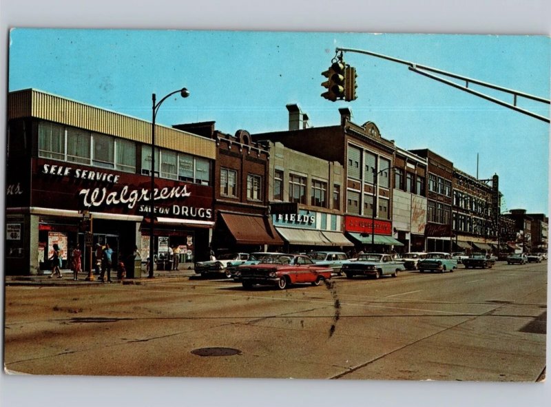 c1960 Street View Gary Indiana IN Old Cars Walgreens Postcard