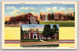East Lansing Michigan~3 Views Michigan State College~Vintage Linen Postcard