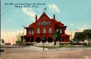 Postcard FL Key West Post Office & Custom House Building Street Lamp 1912 S42