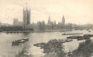 London Thames navigation & sailing Paddle steamer coal barge tugboat Parliament