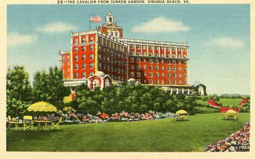 VA - Virginia Beach, The Cavalier Hotel from Sunken Garden