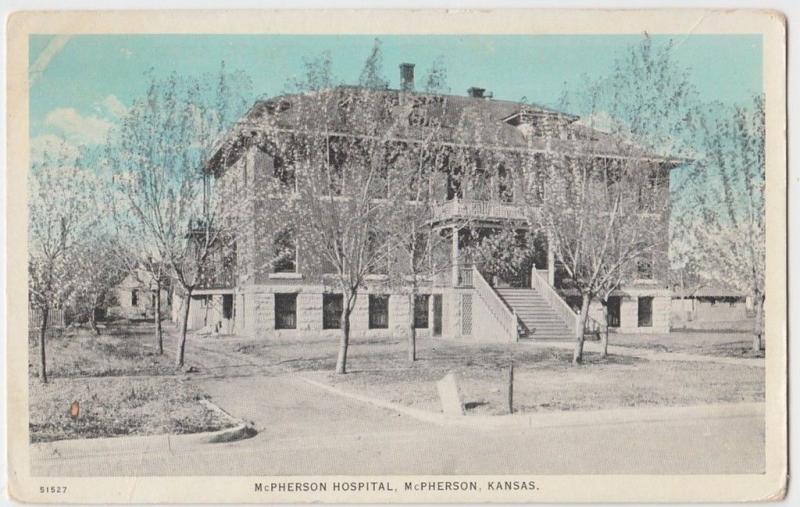 c1910 McPHERSON Kansas Kans Ks Postcard HOSPITAL Entrance