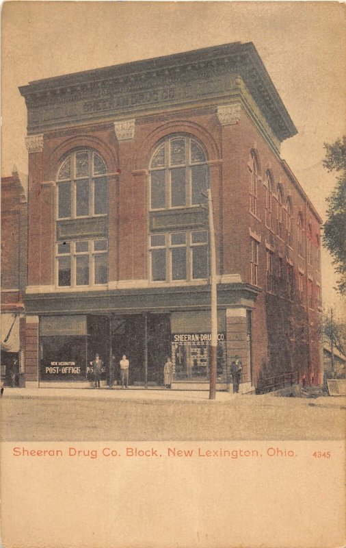 F41/ New Lexington Ohio Postcard c1910 Sheeran Drug Store Block