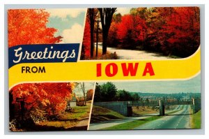 Vintage 1950's Postcard Greetings From Iowa - Highway Fall Foliage Beautiful