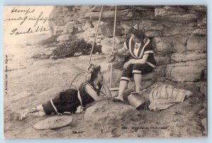 France Postcard Beach Bathing Beauty Crab Cached 1902 Posted Antique