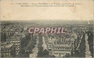 Old Postcard PARIS (XVII) Avenue Mac Mahon and Wagram views of the Arc de Tri...