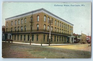 Eau Claire Wisconsin WI Postcard Galloway House Street View 1910 Vintage Antique