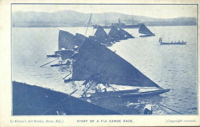 fiji islands, Start of a Fiji Canoe Race (1910s) Faivre's Art Studio