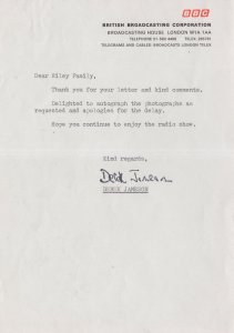 Derek Jameson Radio Presenter Vintage BBC Paper Hand Signed Letter