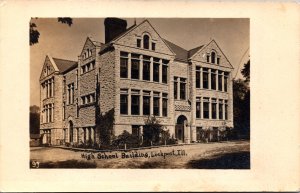 USA High School Building Lockport Illinois Vintage RPPC 09.70