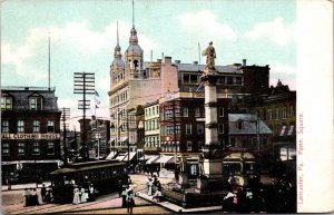 Postcard Penn Square Trolley Car People Businesses in Lancaster, Pennsylvania