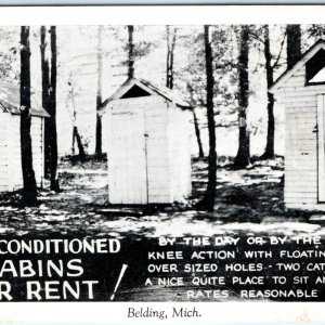 c1940s Belding, Mich. Greetings Outhouse Latrine Cabin Comic Welcome PC MI A143