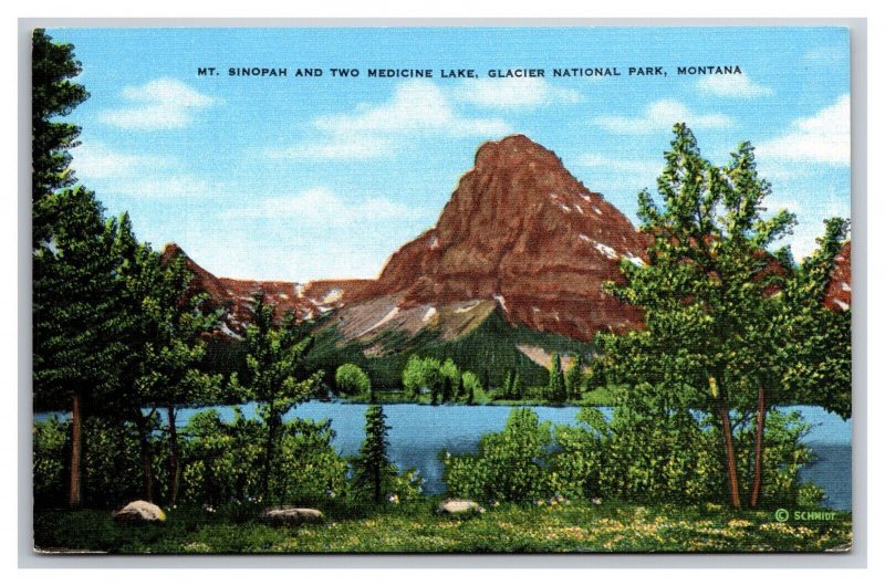 Two Medicine Lake Glacier National Park Montana MT UNP Linen Postcard N25