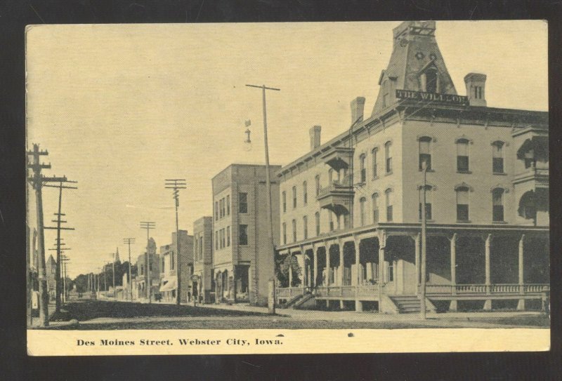 WEBSTER CITY IOWA DOWNTOWN DES MOINES STREET SCENE VINTAGE POSTCARD