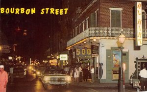 BOURBON STREET New Orleans, LA Night Scene 500 Club 1971 Vintage Postcard