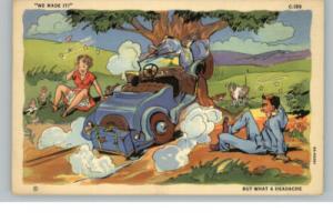 OLD CAR COMIC Couple in Car Crash TEICH LINEN PC