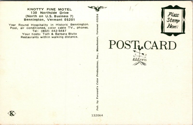 Vtg Bennington Vermont VT Knotty Pine Motel Postcard