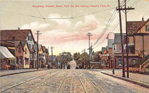 Everett MA Broadway From the Hill Trolley Postcard