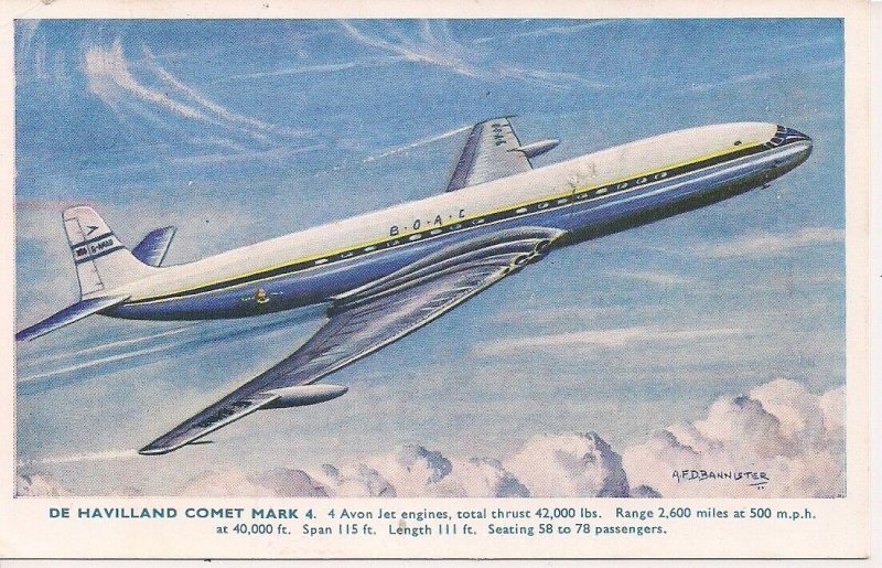 Airplane, BOAC Commercial Jet, De Havilland Comet, Passenger Plane 1960's