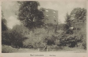 Lonely Man on Bench Alte Burg Bad Liebenstein German Old Postcard