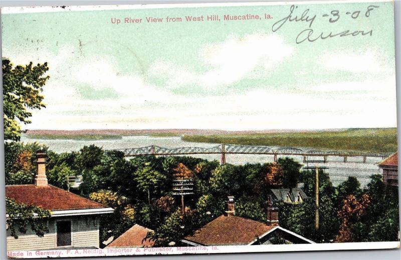 Mississippi River View from West Hill, Muscatine Iowa c1908 Vintage Postcard M07 