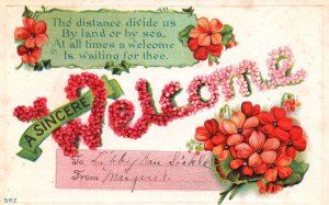 Vintage Postcard 1912 A Sincere Welcome Tho' Distance Divide Us By Land Or Sea