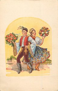 Hungarian drawn folk dancers postcard 1942, Hungary greetings