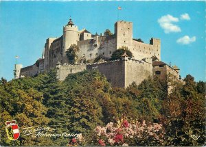 Postcard Austria castle palace fortress flag Festung Salzburg forest flowers