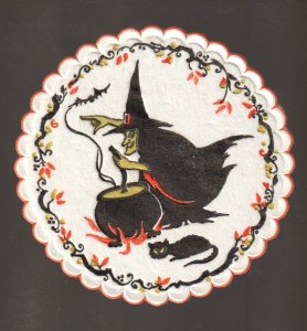 Vintage HALLOWEEN c1960s STICKER WITCH Cat CAULDRON Fire HALLMARK Ex Carpentier