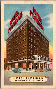 USA Hotel Floridan Jacksonville Florida Linen Postcard C027
