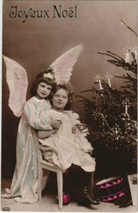 CPA AK Angel with a Girl on a Chair - Christmas ANGELS (777331)