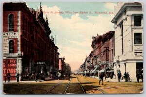 Richmond Indiana~Main Street W @ 8th~Dry Goods Store~Books~Shoes~Teeple~1914  