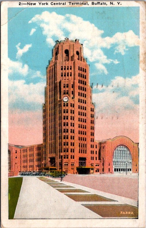 Buffalo NY New York Central Terminal tower and station c1940s vtg postcard