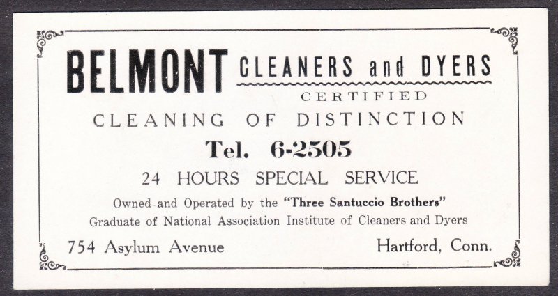 Belmont Cleaners and Dyers blotter – Hartford CT – Three Santuccio Brothers