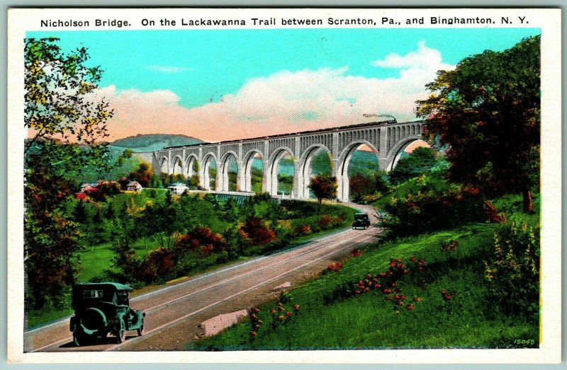 Nicholson Bridge Scranton PA Binghamton New York UNP  WB Postcard H7