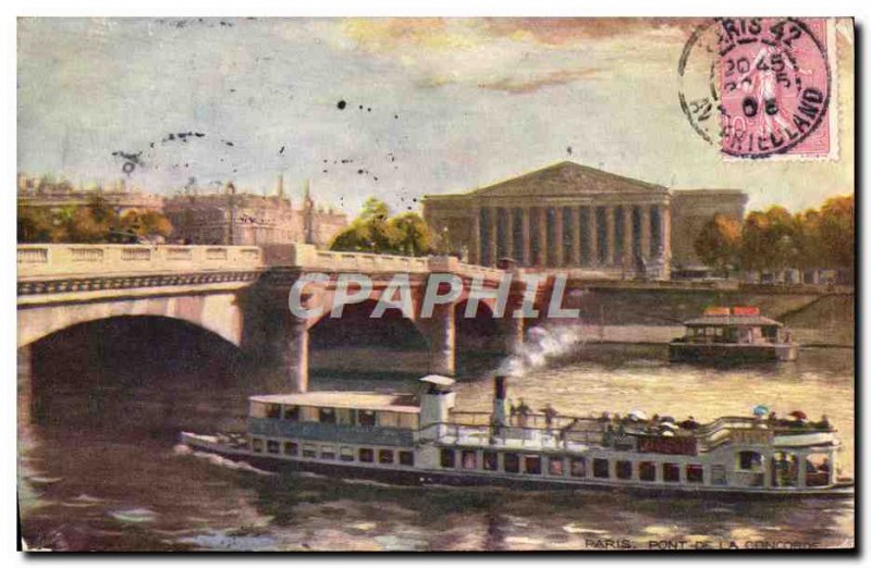 Old Postcard Paris Concorde Bridge Boat Peniche