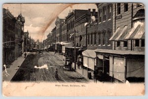 Pre-1907 SALISBURY MD MAIN STREET BLACK AND WHITE TO HEBRON ALAN BAILEY POSTCARD