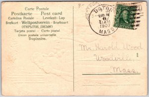 Romantic Renaissance, 1907 Couple In Floral Frame & Classical Columns, Postcard