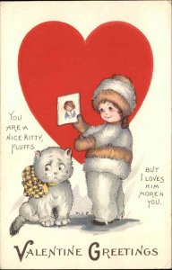 Margaret Evans Price Valentine Stecher Ser 517F Girl and Cat Vintage PC