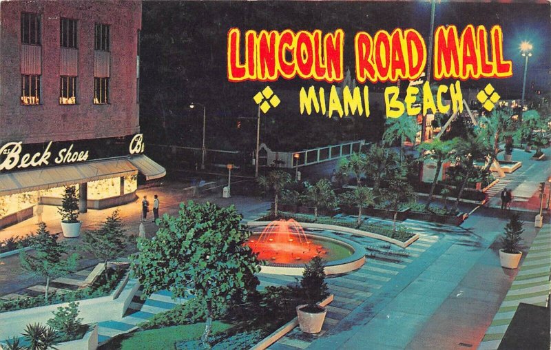 Miami Beach Florida 1950s Postcard Lincoln Road Mall Shoe Store