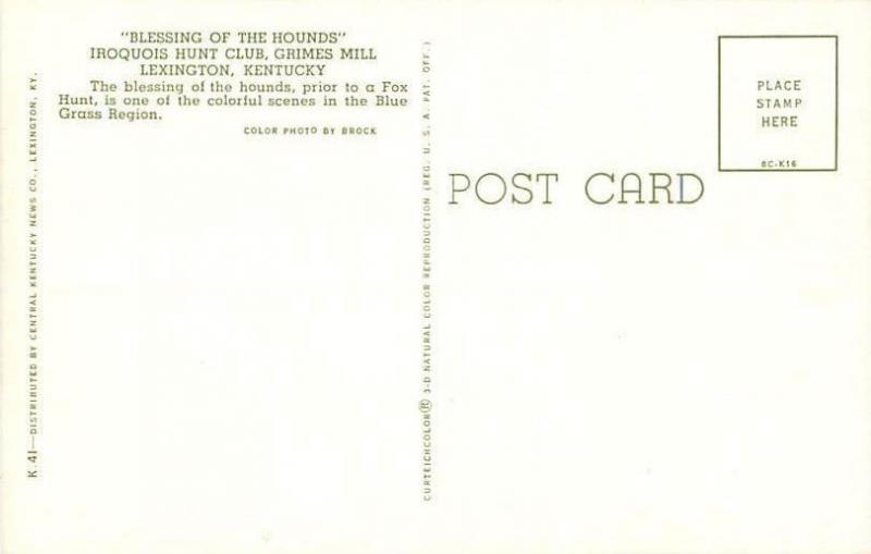 Lexington, KY Iroquois Hunt Club, Grimes Mill Blessing of the Hounds Postcard