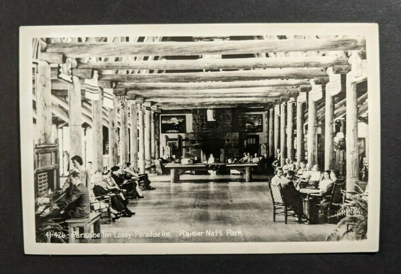 Vintage Paradise Inn Lobby Rainier National Park Washington RPPC Real Photo