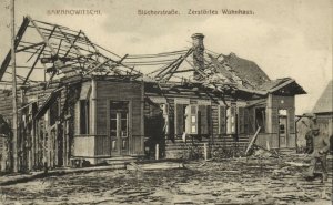 belarus russia, BARANAVICHY, Blucher Street, Destroyed House (1917) WWI Feldpost