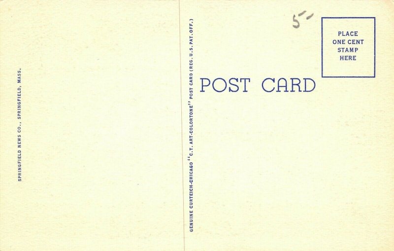 Springfield Massachusetts~Large Letter Linen Postcard~Towers~1937 Curt Teich 