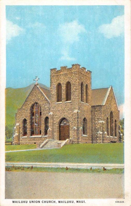 Wailuku Hawaii Maui Union Church Street View Antique Postcard K70517