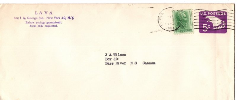 US Postal Stationery, 5 Cent Envelope, Used 1968, LAVA, New York